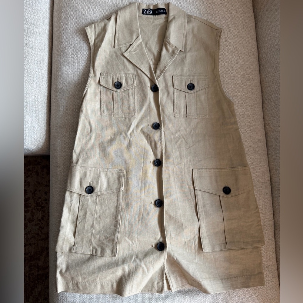 Zara Women's Beige Button-Up Vest Dress